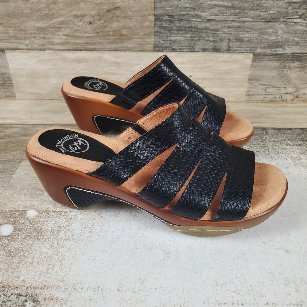 White Mountain Valora Womens Sandals Sz 8 Black Metallic Woven Slip On Open Toe
